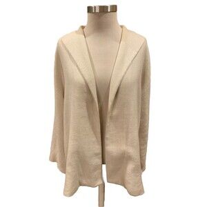 Eileen Fisher Ivory Linen Blend Open Blazer Jacket Career Casual Comfort Large